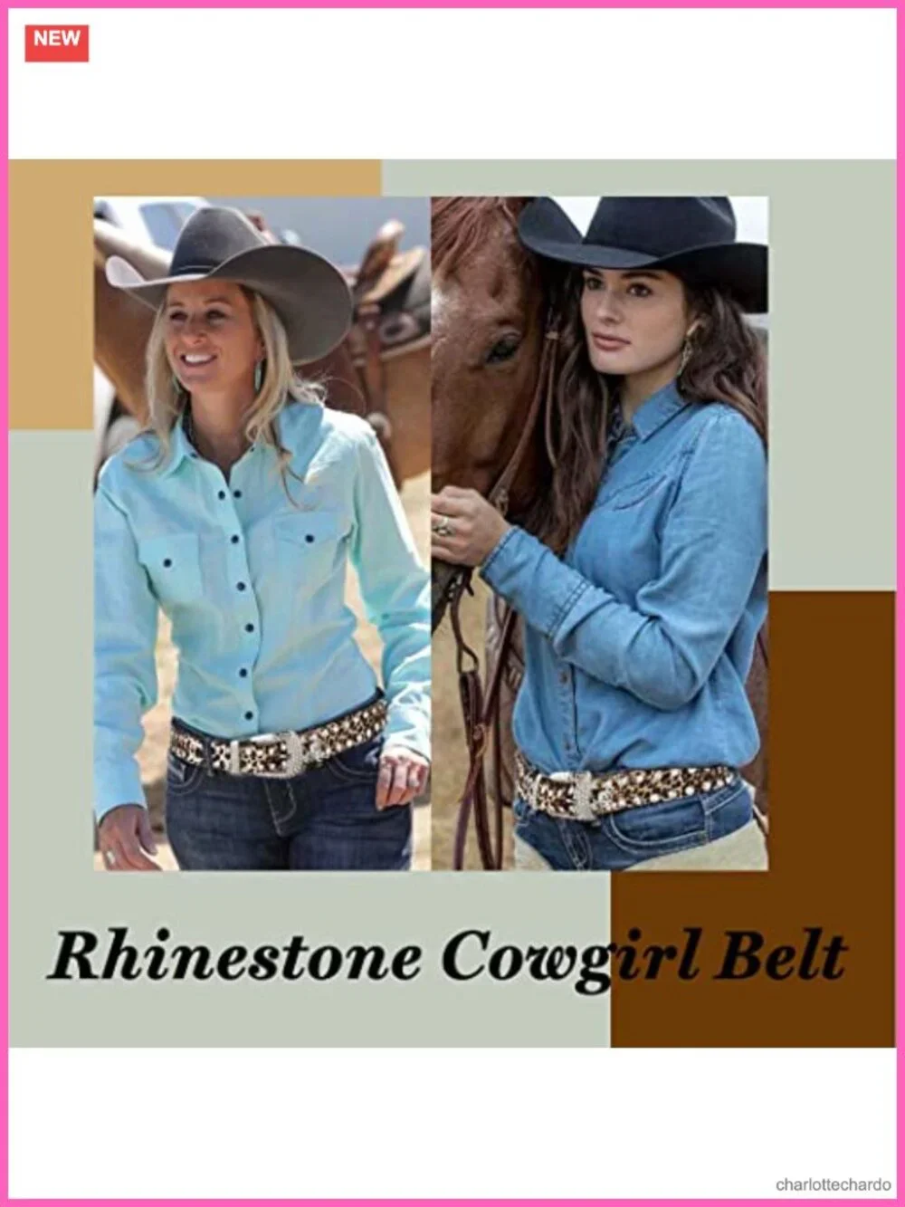 Leather Rhinestone Belt with Crystal Studded Buckle Western Cowgirl Cinch Waist